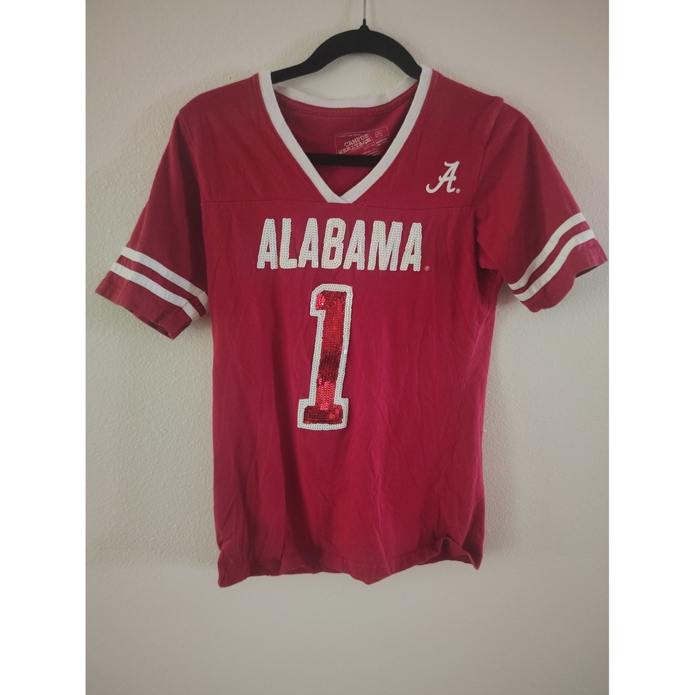Campus Heritage Alabama Crimson Tide Sequin Number 1 Jersey Shirt Crimson Medium